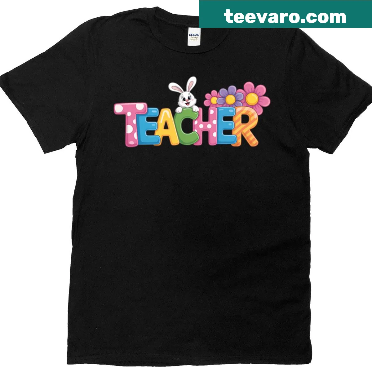 Cute T-shirt with bunny ears and Easter theme for teachers — on a men's t-shirt