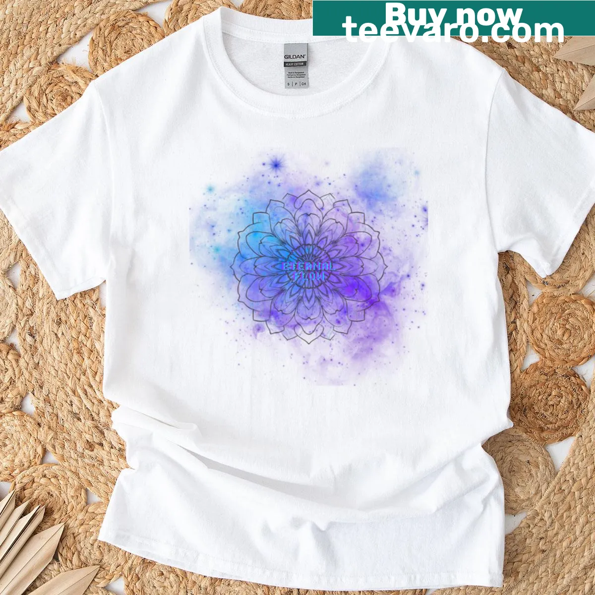 Abstract flowing patterns printed on a shirt symbolizing continuity. — on a men's t-shirt