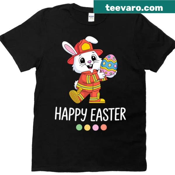 Illustration of a firefighter bunny holding an egg for Easter