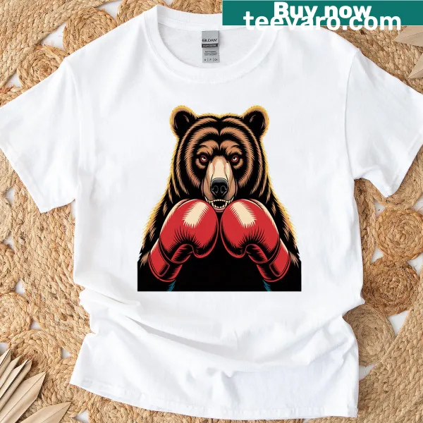 Cartoon Boxing Bear T-shirt designed for kids