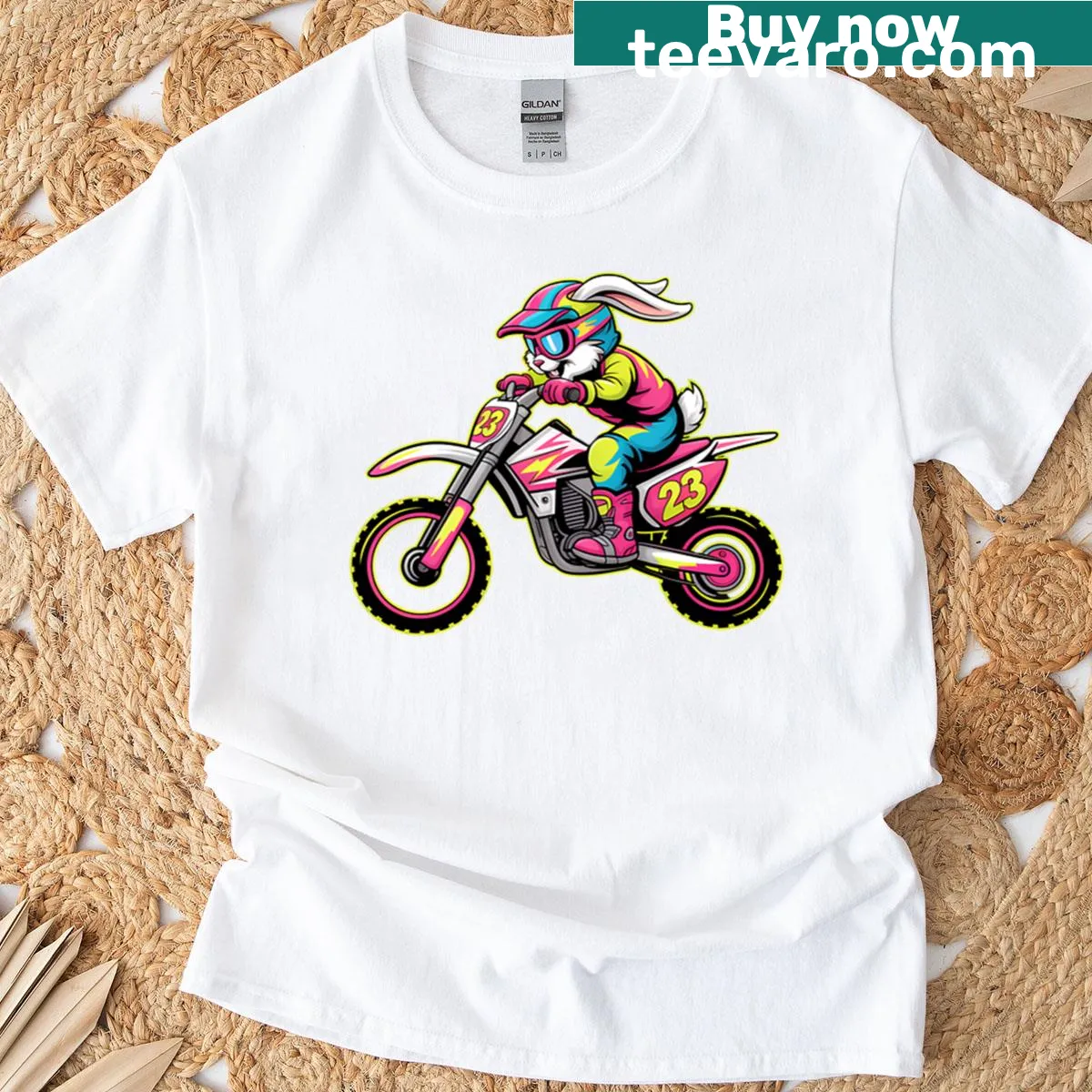 Bunny riding a dirt bike for Easter humor — on a men's t-shirt