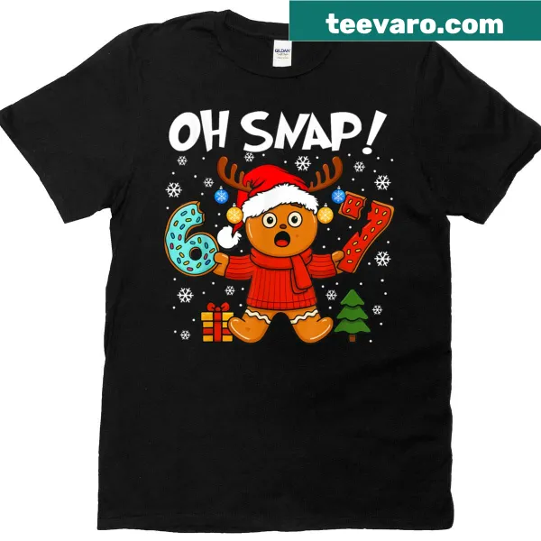Kids T-shirt with 'Oh Snap 6 7' gingerbread joke graphic
