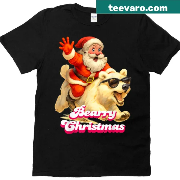 Funny Christmas T-shirt with Santa bear illustration for families