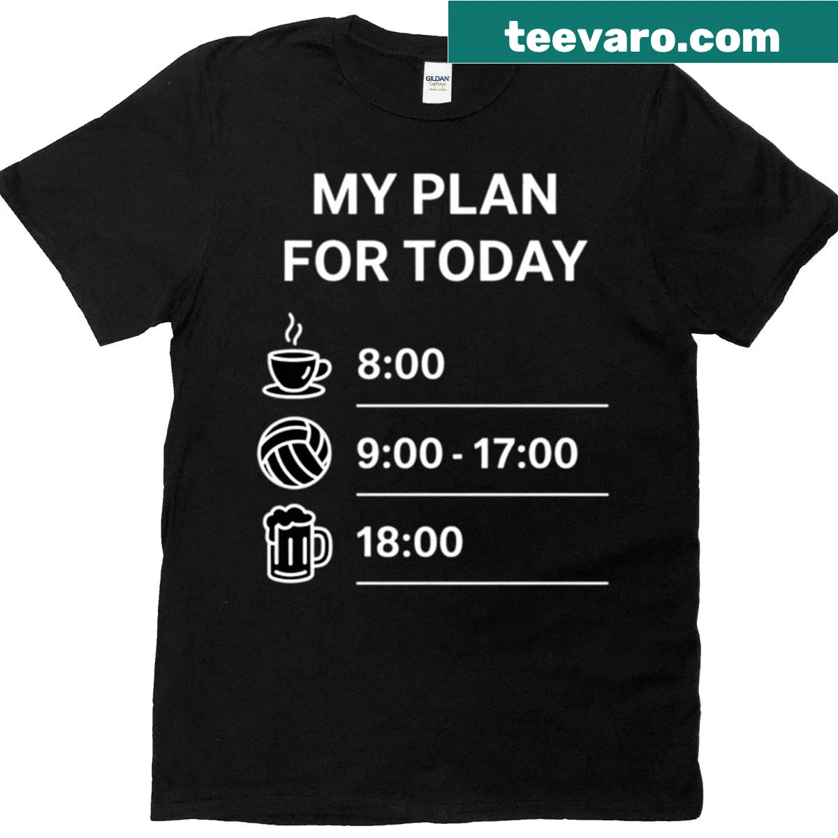 Playful volleyball athlete tee with 'My Plan For Today' slogan — on a men's t-shirt