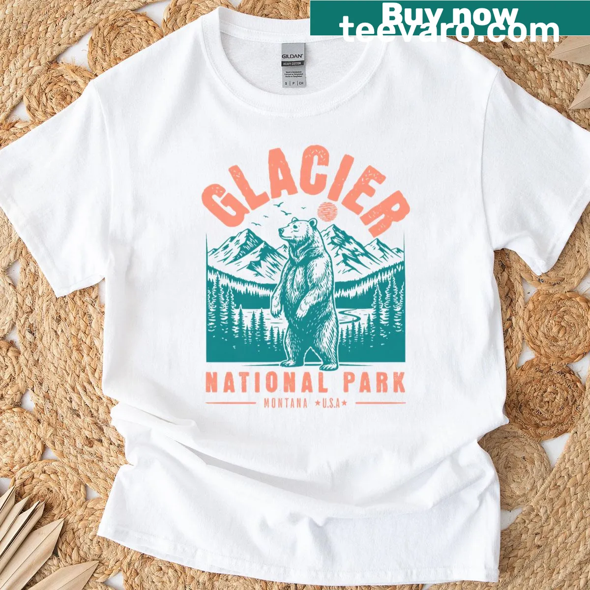 Retro graphic of Glacier National Park on vintage t-shirt — on a men's t-shirt