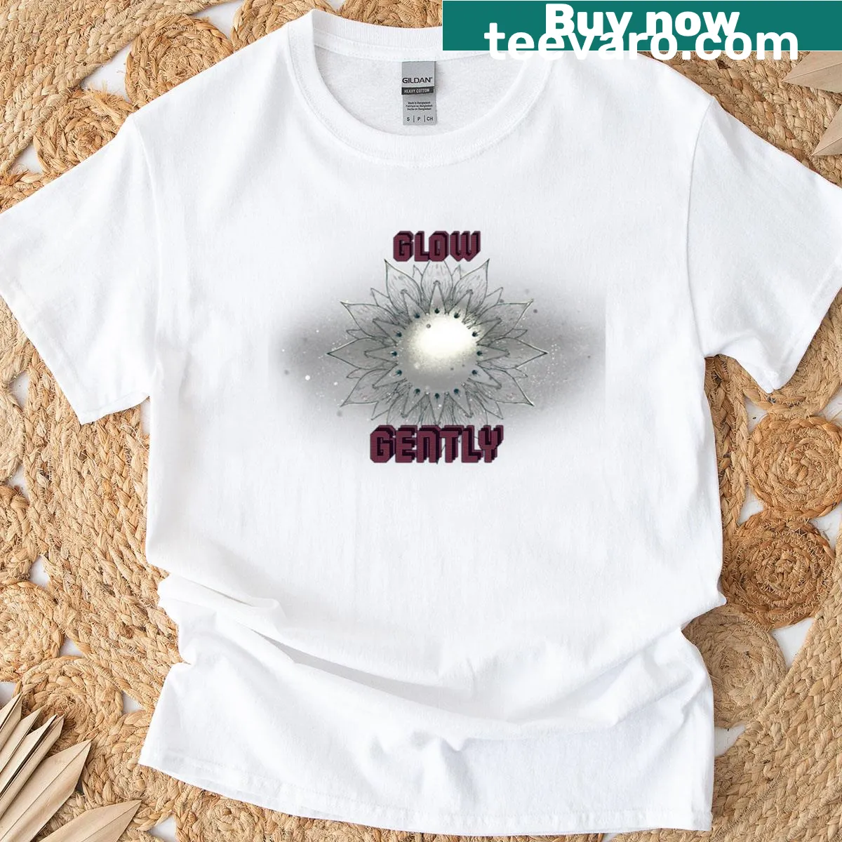 Wholesome 'Glow Gently' graphic T-shirt promoting mindfulness — on a men's t-shirt