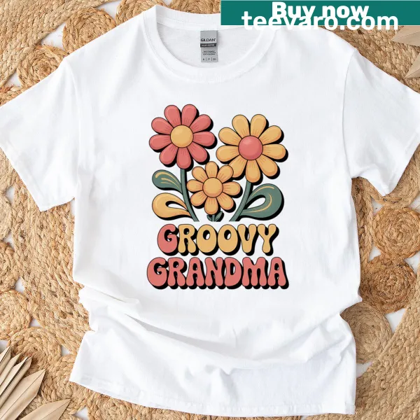 Retro flowers and bold lettering design for groovy grandmas
