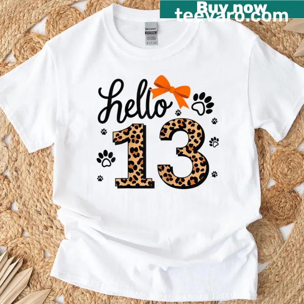Cute leopard print birthday T-shirt for 13-year-old girls