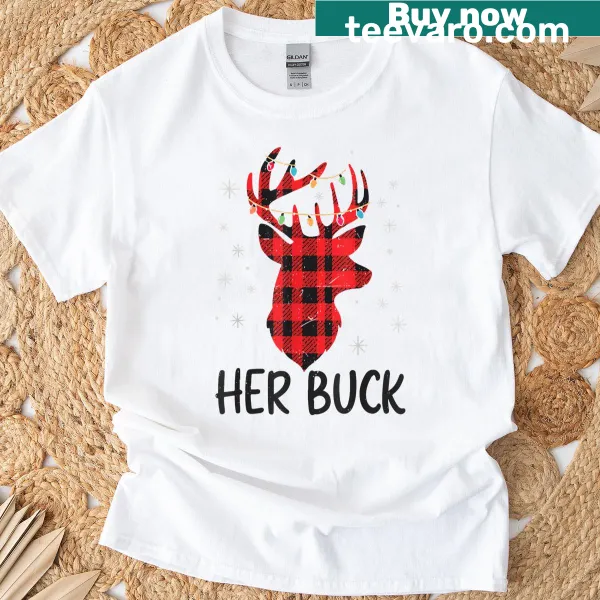 Couple-themed T-shirt with a deer hunting graphic for Christmas