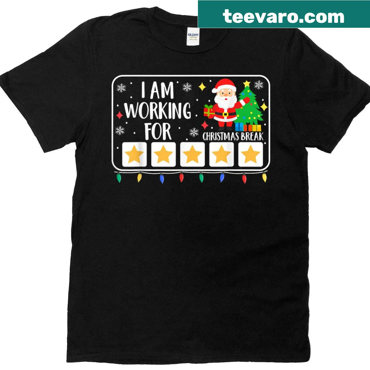 Teacher t-shirt featuring Christmas theme with Santa hat and tree — on a men's t-shirt