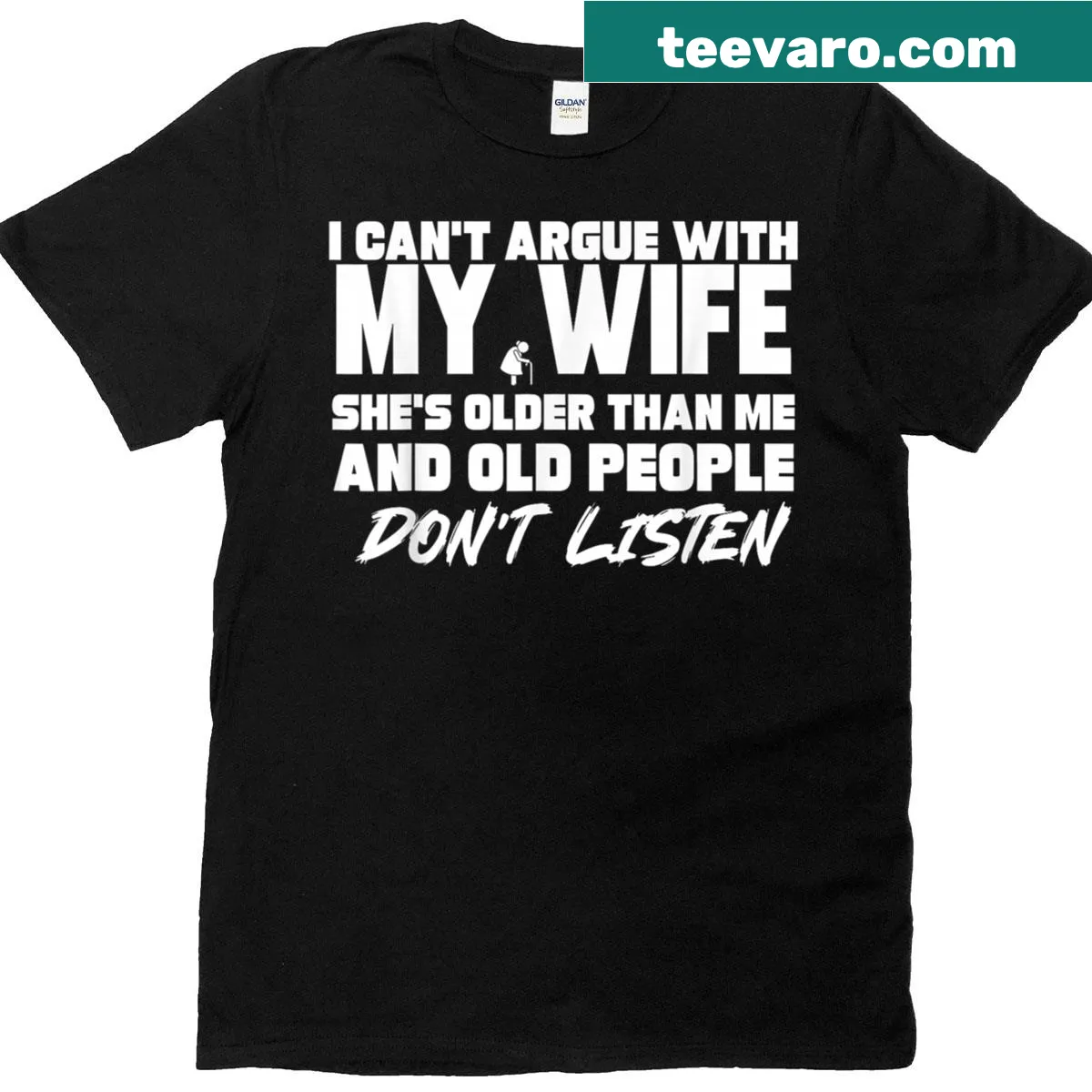 Funny T-shirt with a saying about marriage and age differences. — on a men's t-shirt