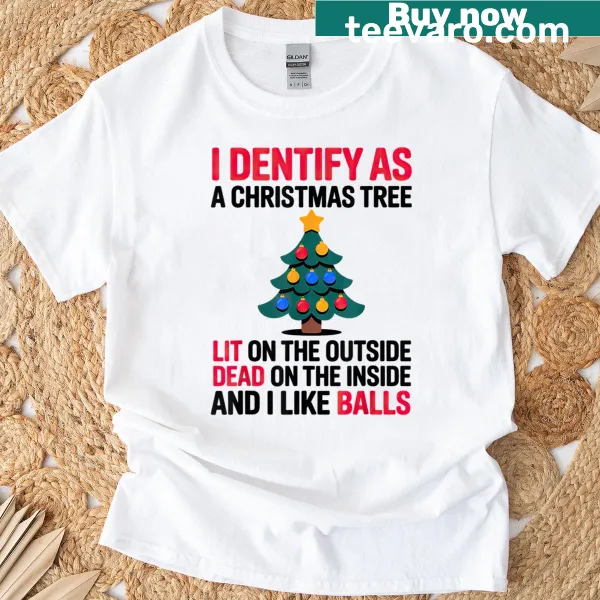 Playful T-shirt with 'I Identify As A Christmas Tree' text