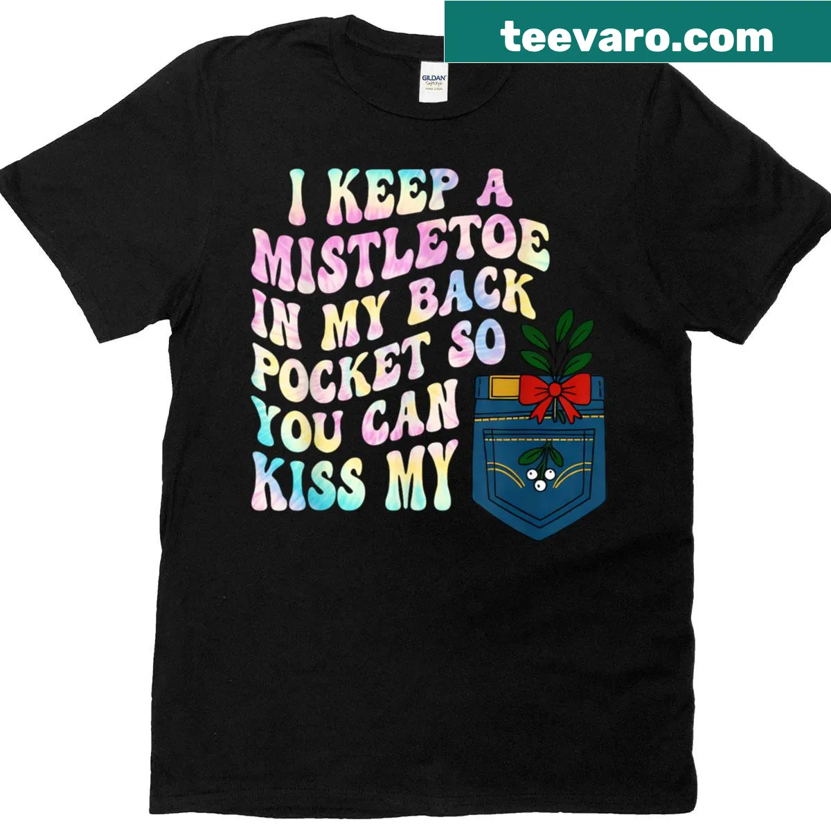 Funny mistletoe-themed t-shirt with humorous text — on a men's t-shirt