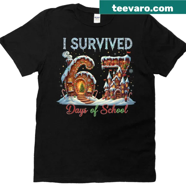Gingerbread-themed Christmas t-shirt celebrating surviving school days.