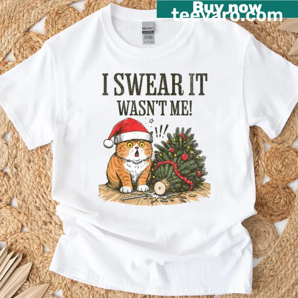 Humorous Christmas quote for cat lovers on a T-shirt