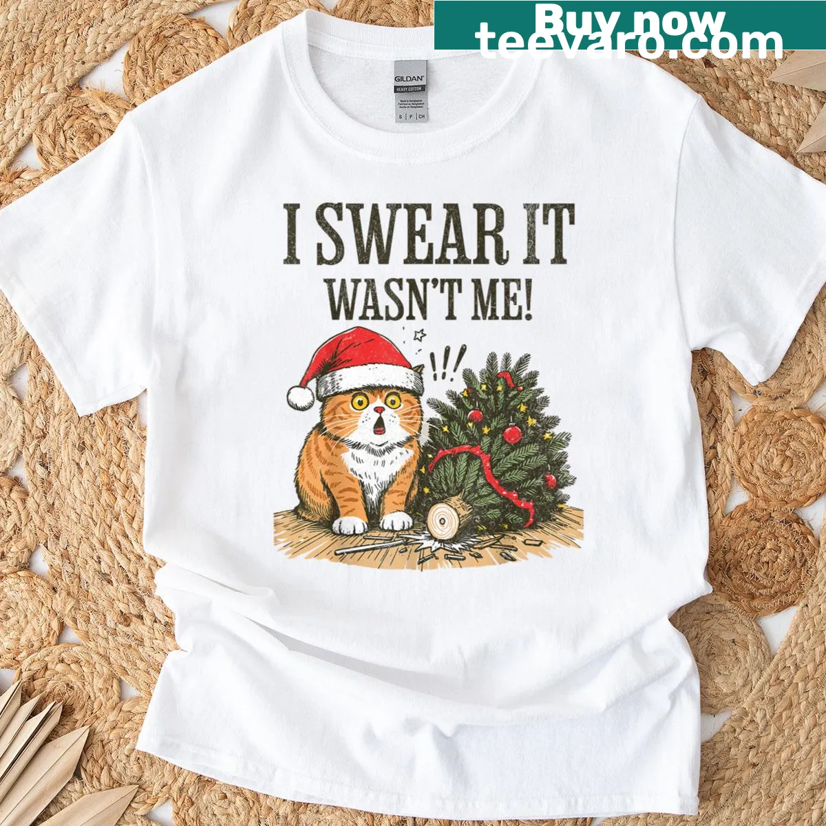 Humorous Christmas quote for cat lovers on a T-shirt — on a men's t-shirt