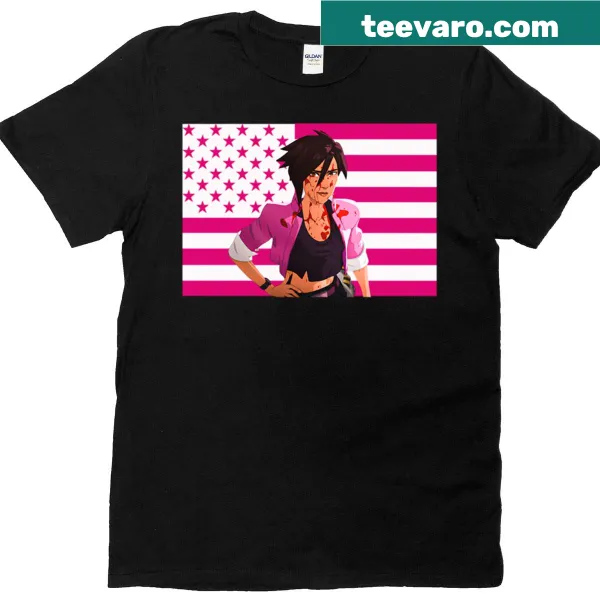 Gaming themed t-shirt with a pink flag and dispatch graphic