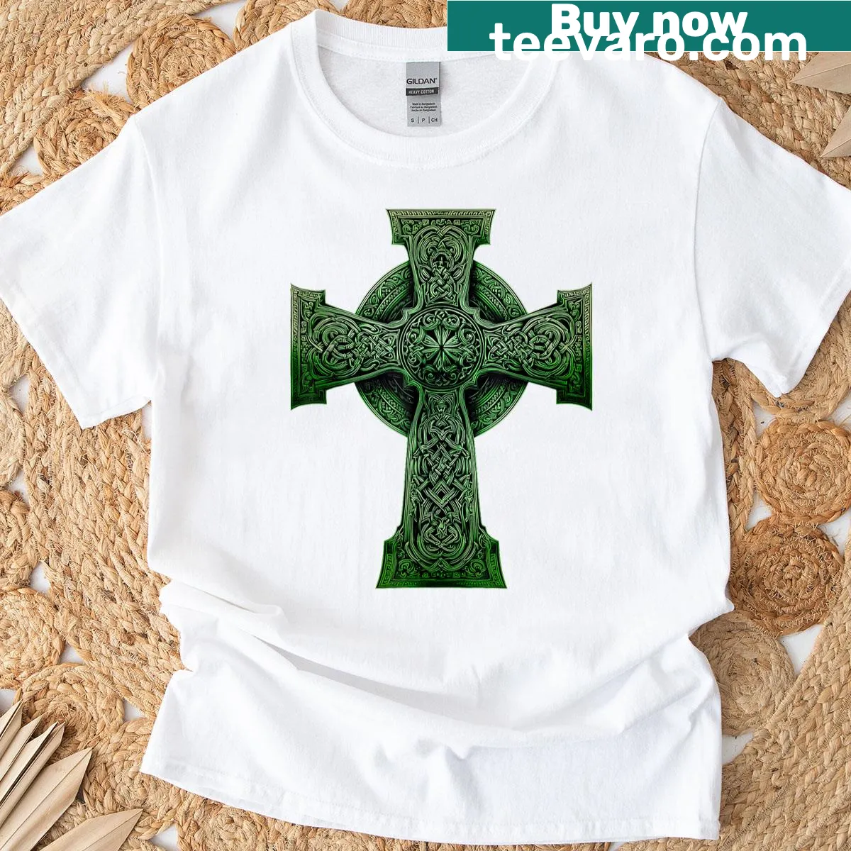 Irish Celtic cross knot design on T-shirt — on a men's t-shirt