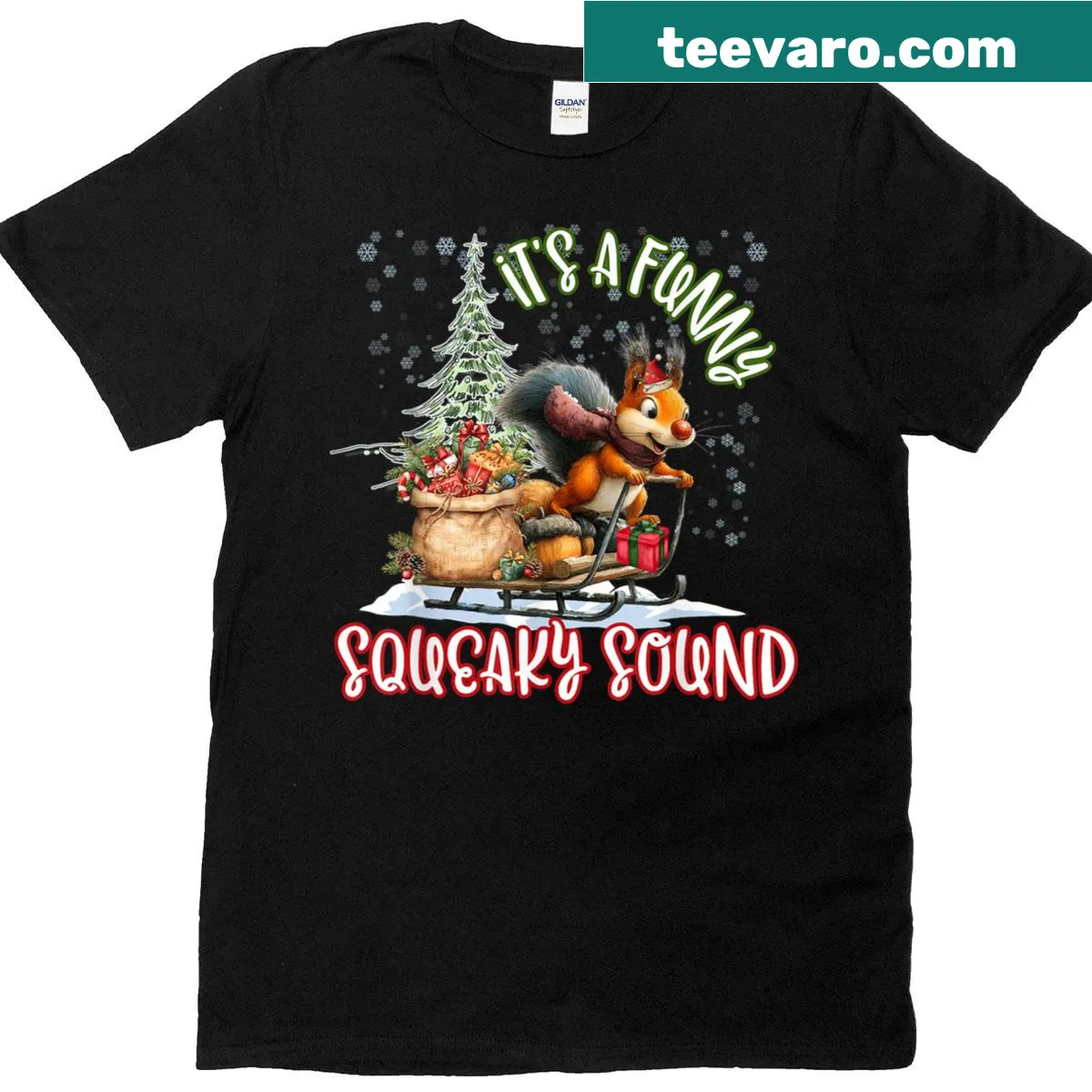 Cartoon Christmas squirrel t-shirt with funny design — on a men's t-shirt