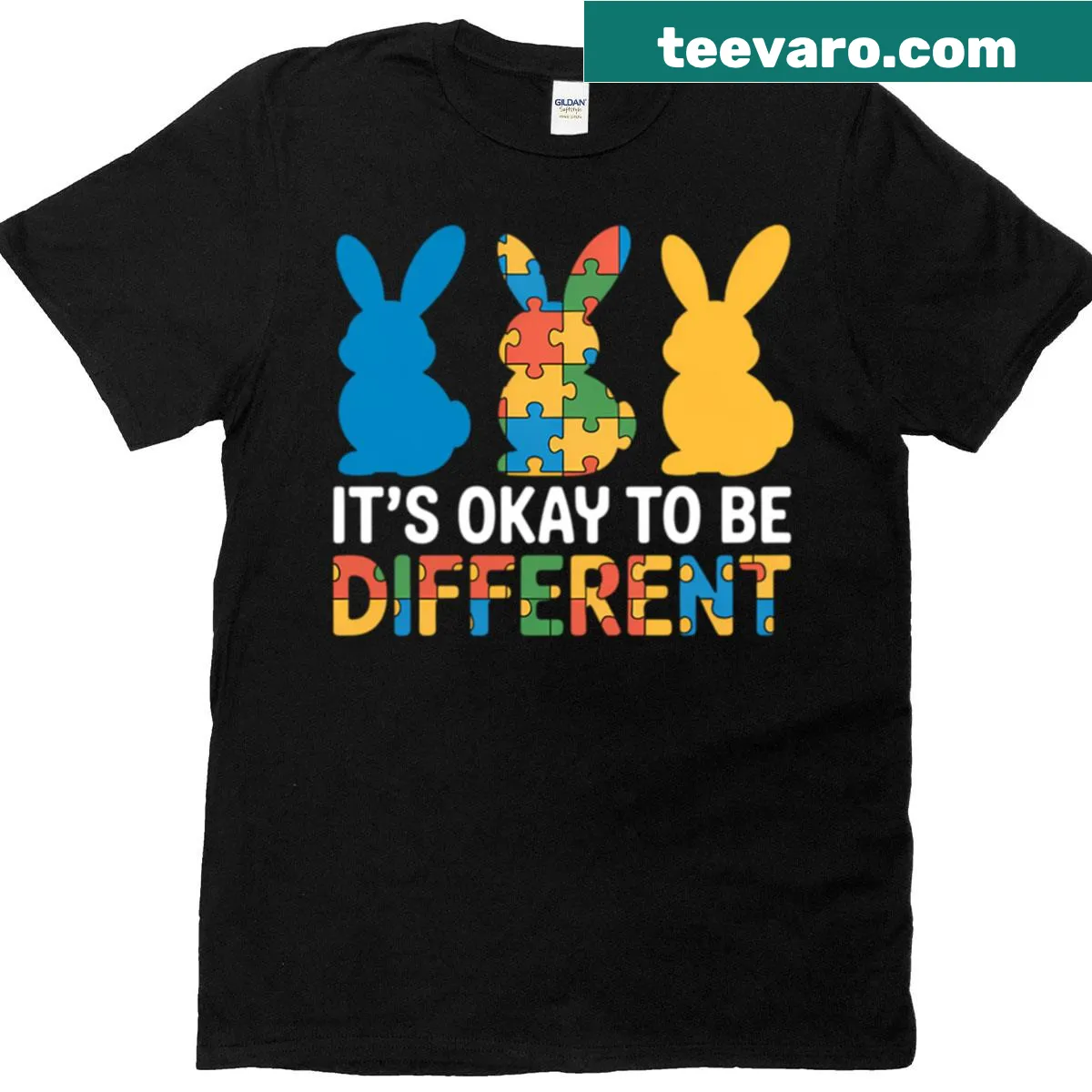 T-shirt with an Easter bunny and the message 'It's Ok To Be Different' — on a men's t-shirt