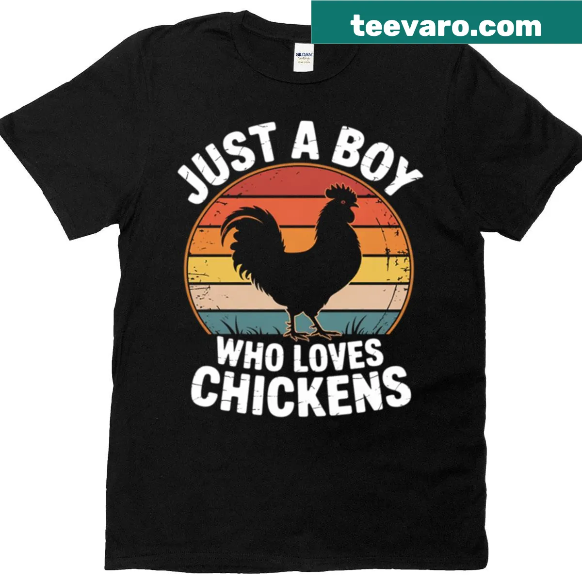 Charming t-shirt depicting a boy with chickens — on a men's t-shirt