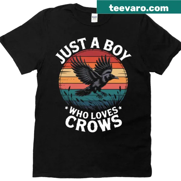 T-shirt with the phrase 'Just A Boy Who Loves Crows' in playful typography