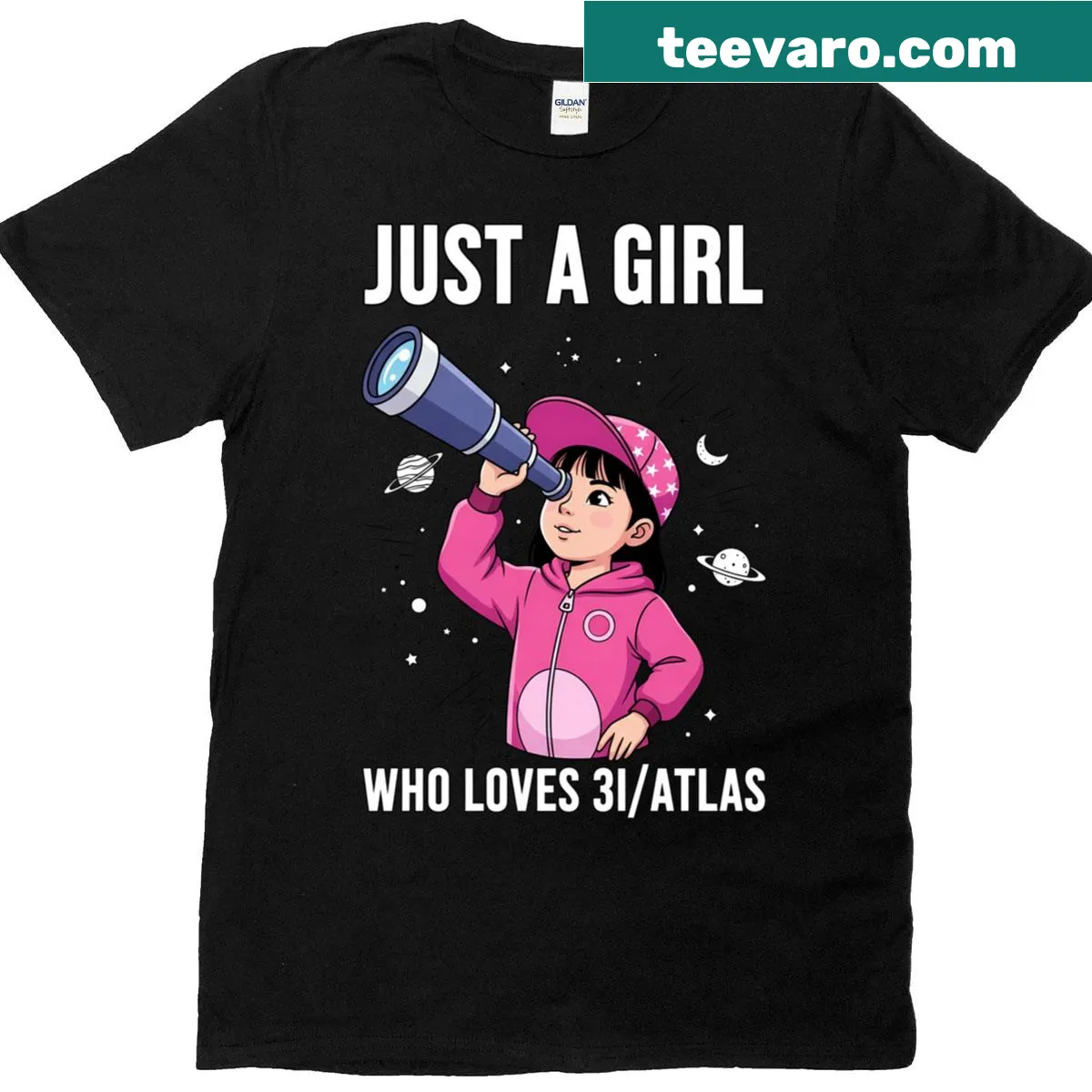 T-shirt with space-themed graphic for girls — on a men's t-shirt