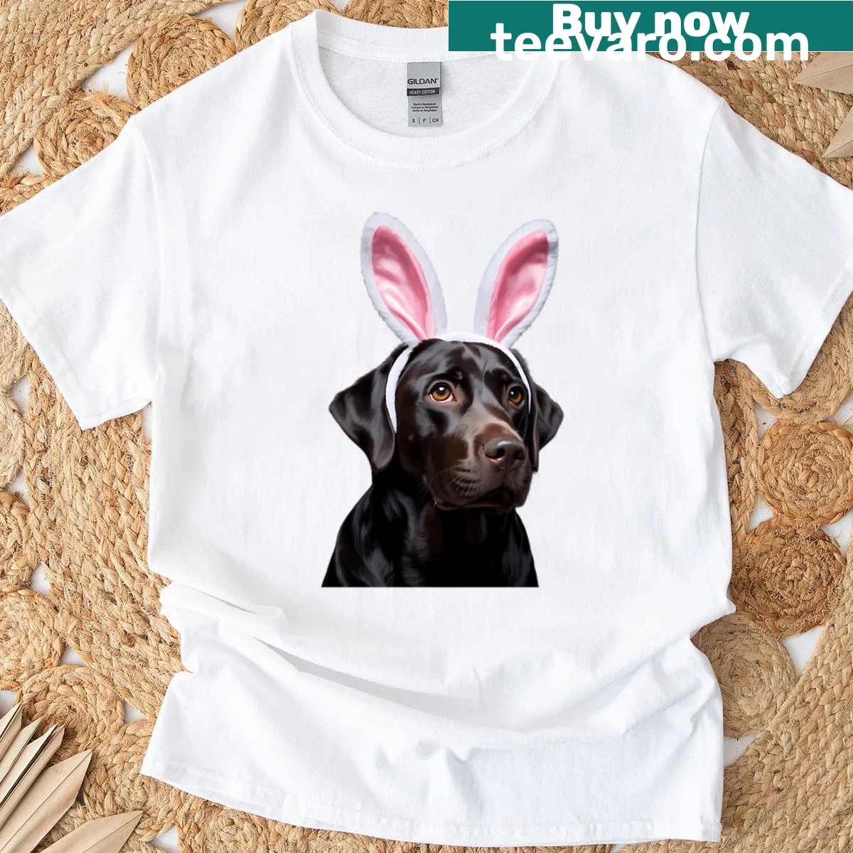 Funny Labrador Easter Bunny illustration on T-shirt — on a men's t-shirt