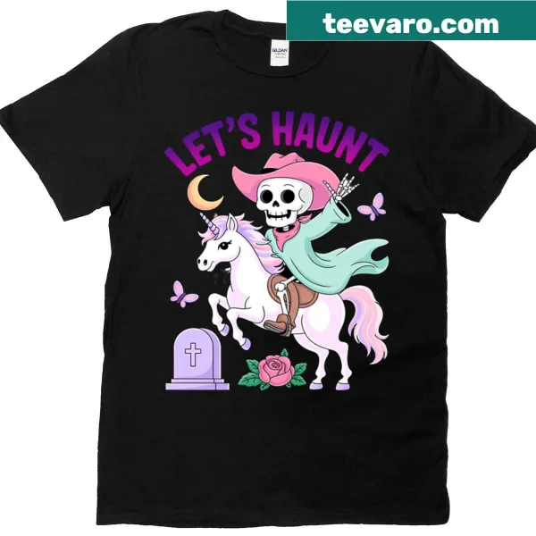 Halloween t-shirt featuring Let's Haunt Stanley with ghost illustrations