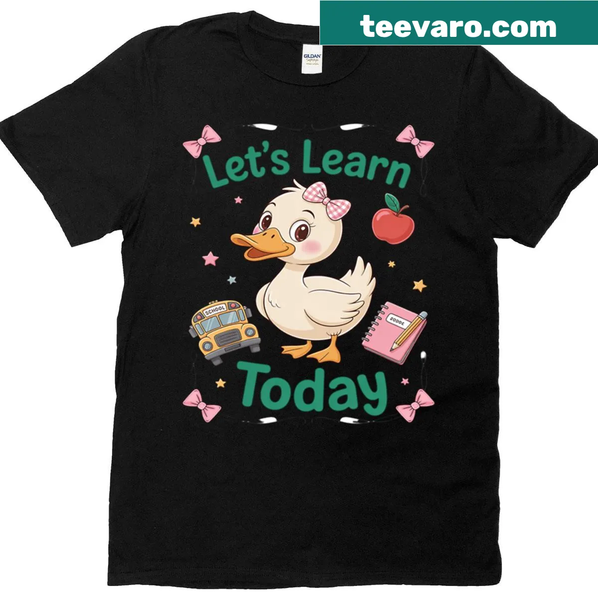 Funny goose graphic with 'Let's Learn Today' text T-shirt — on a men's t-shirt