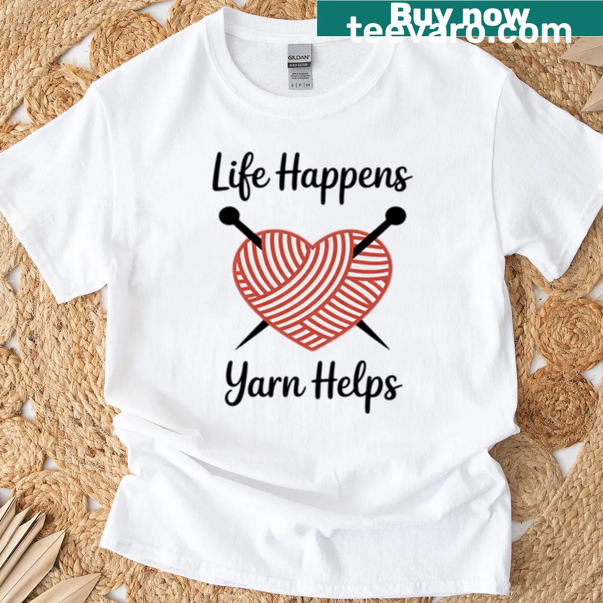 Funny knitting quote t-shirt with yarn illustration — on a men's t-shirt