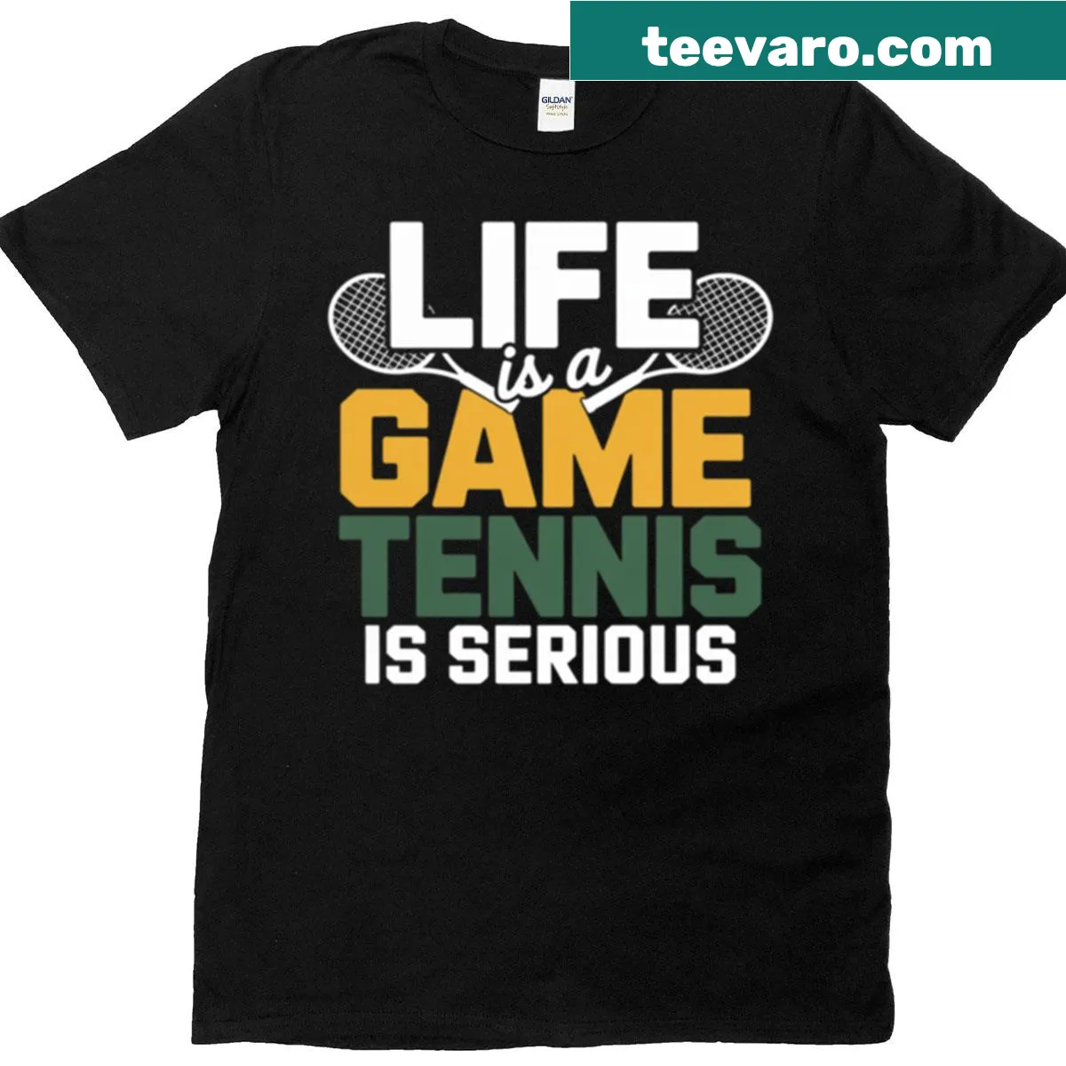 Tennis-themed t-shirt with a playful quote about the game — on a men's t-shirt