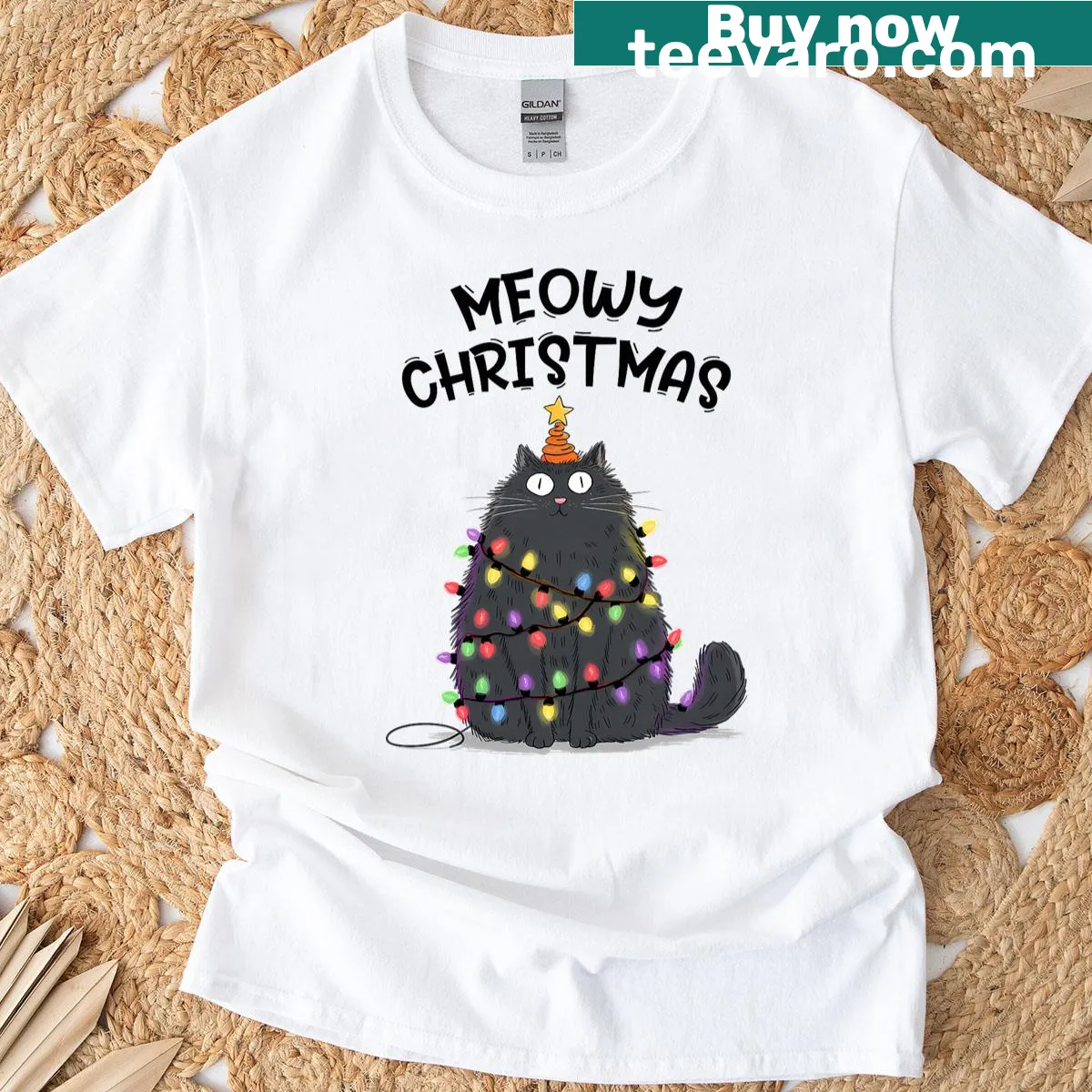 Merry Christmas cat lovers t-shirt with playful design — on a men's t-shirt