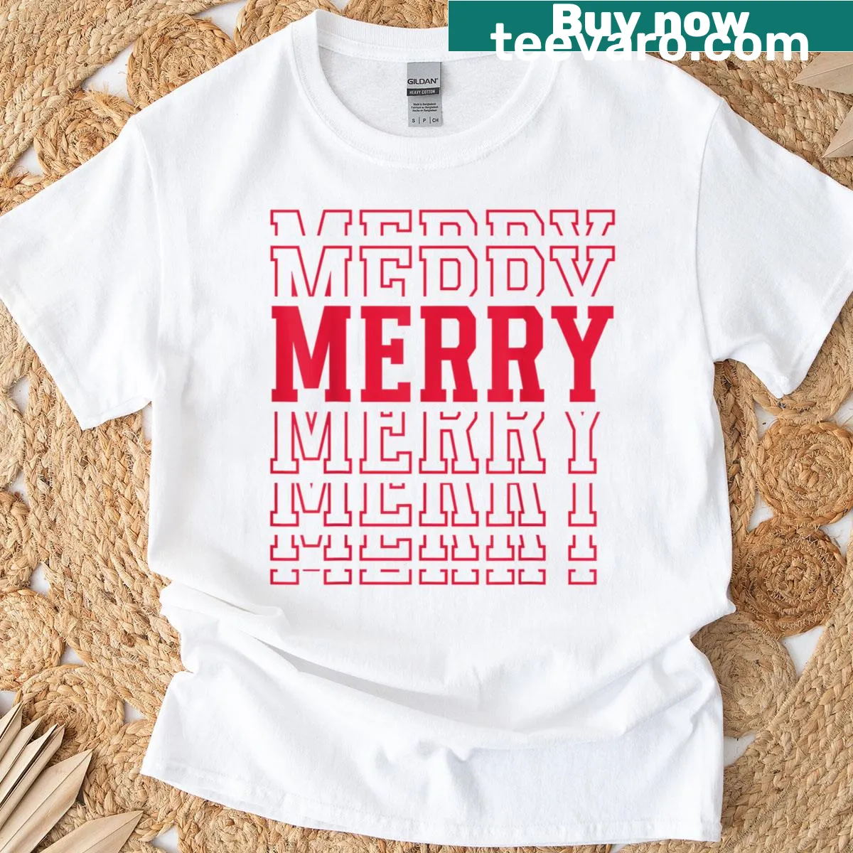 Merry Christmas T-shirt with Santa and layered text design — on a men's t-shirt