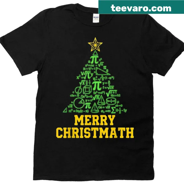 Christmas t-shirt featuring a math-themed tree with various math symbols