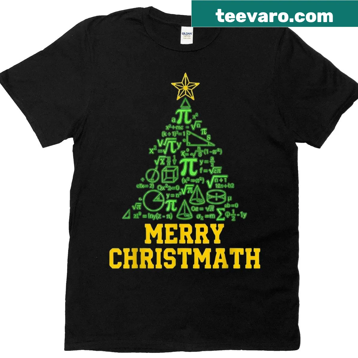 Christmas t-shirt featuring a math-themed tree with various math symbols — on a men's t-shirt