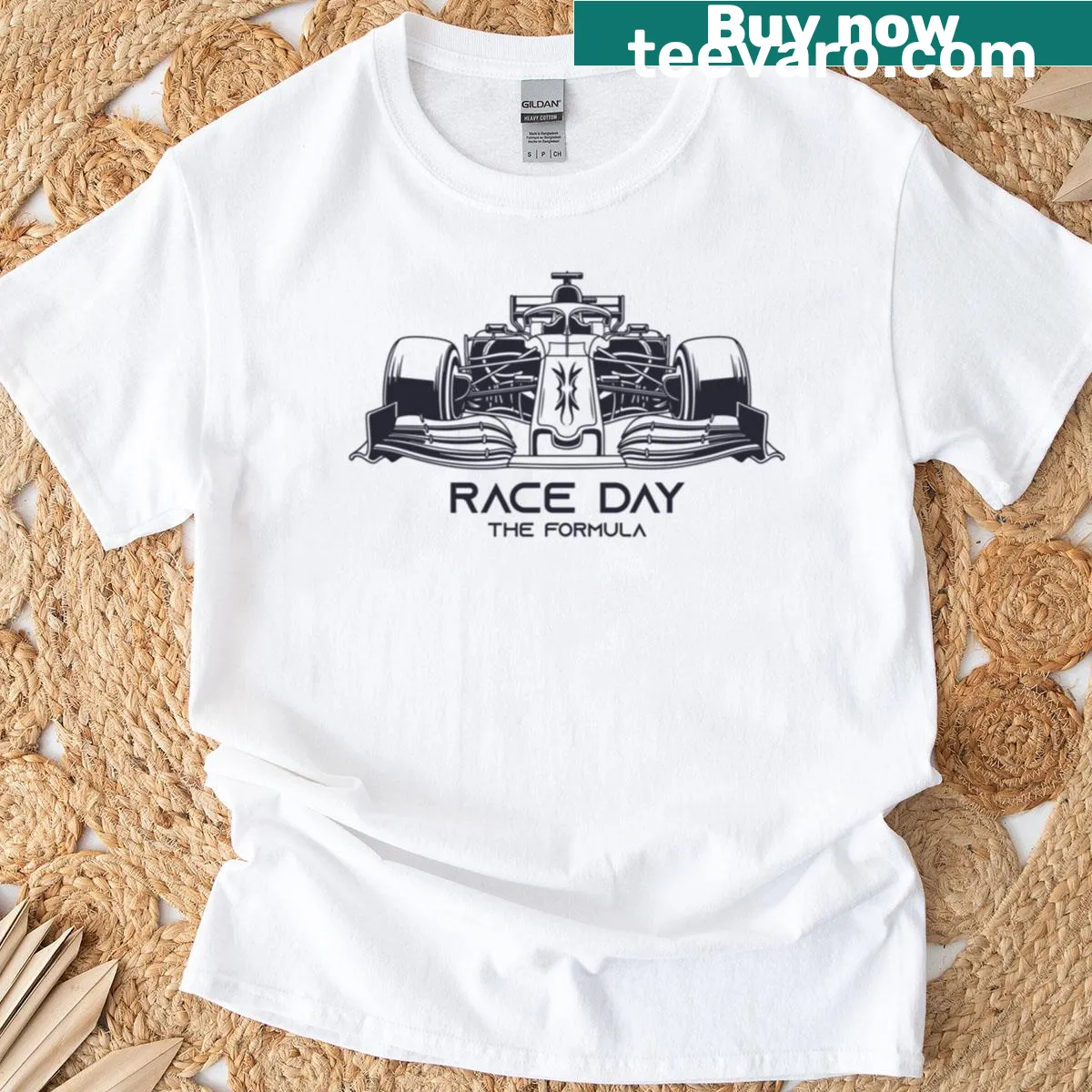 Modern F1 race car graphic on T-shirt — on a men's t-shirt