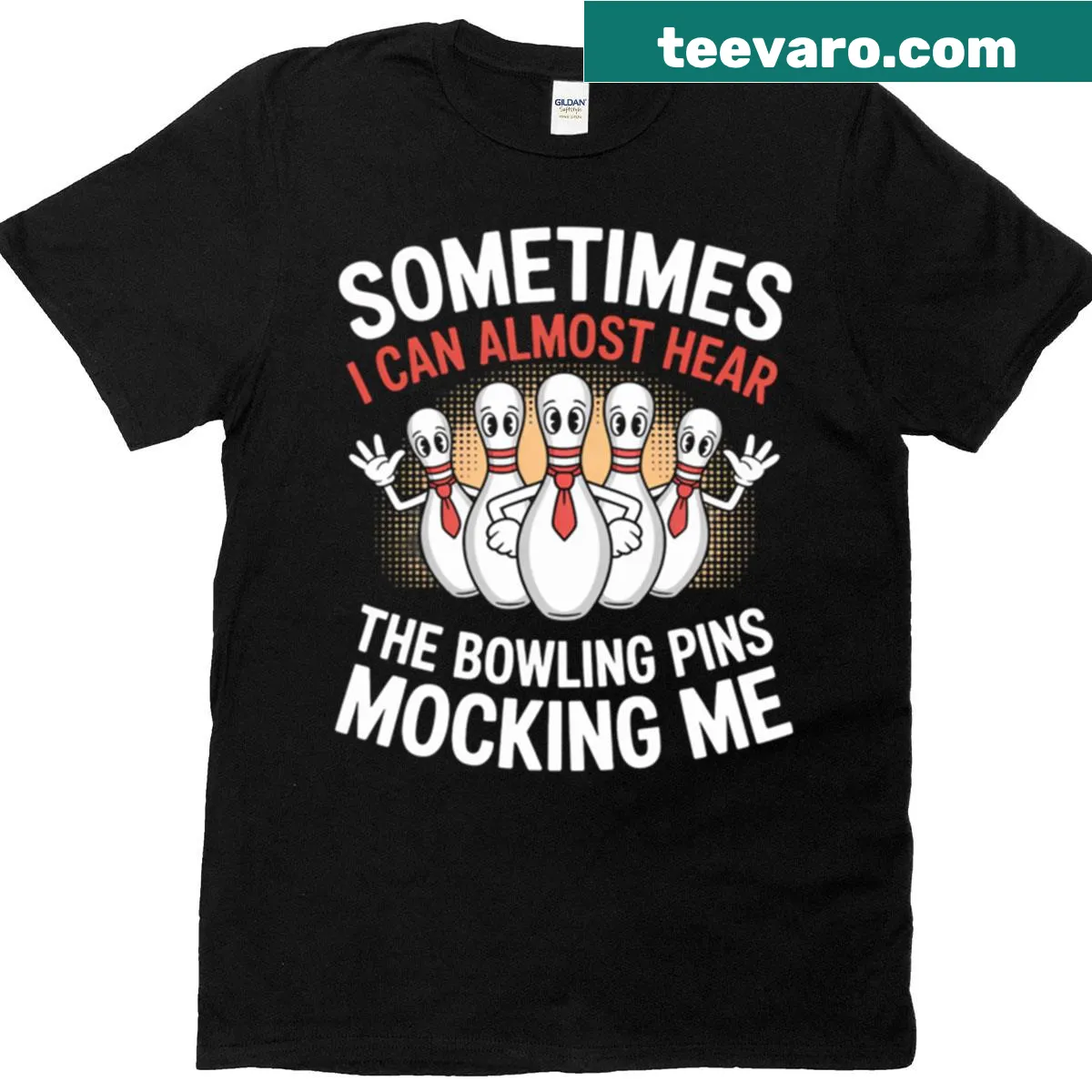 Funny Bowling T-shirt with humorous mocking pins graphic — on a men's t-shirt