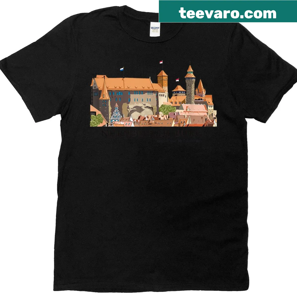 T-shirt featuring a hand-drawn illustration of Nuremberg Castle in Bavaria — on a men's t-shirt