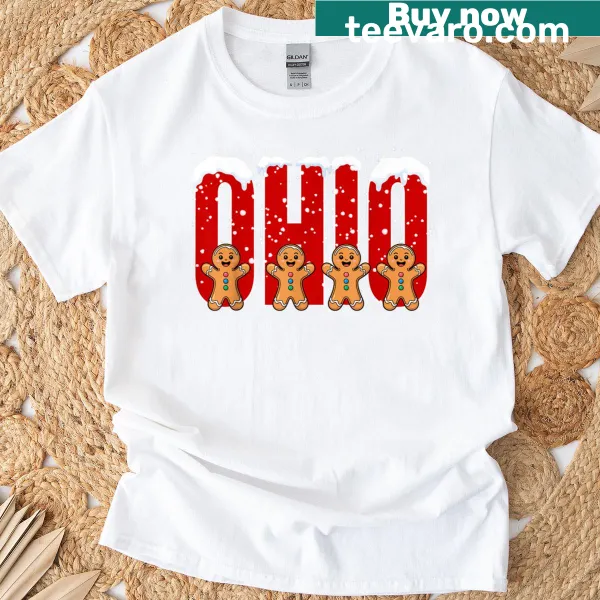 Vintage-style O-h-i-o t-shirt with gingerbread design and fun text