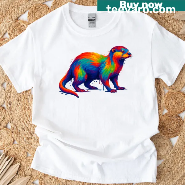 Cute otter illustration with a paint drip effect on T-shirt