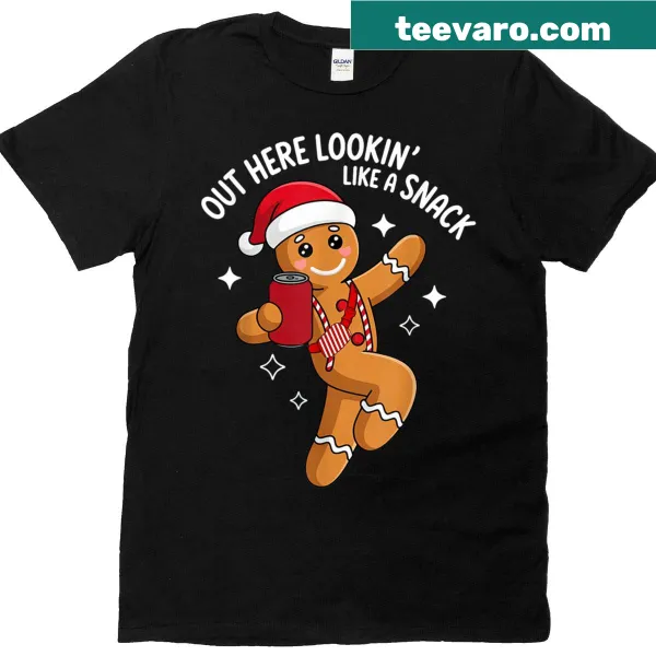 Funny cartoon gingerbread T-shirt with humorous holiday text.