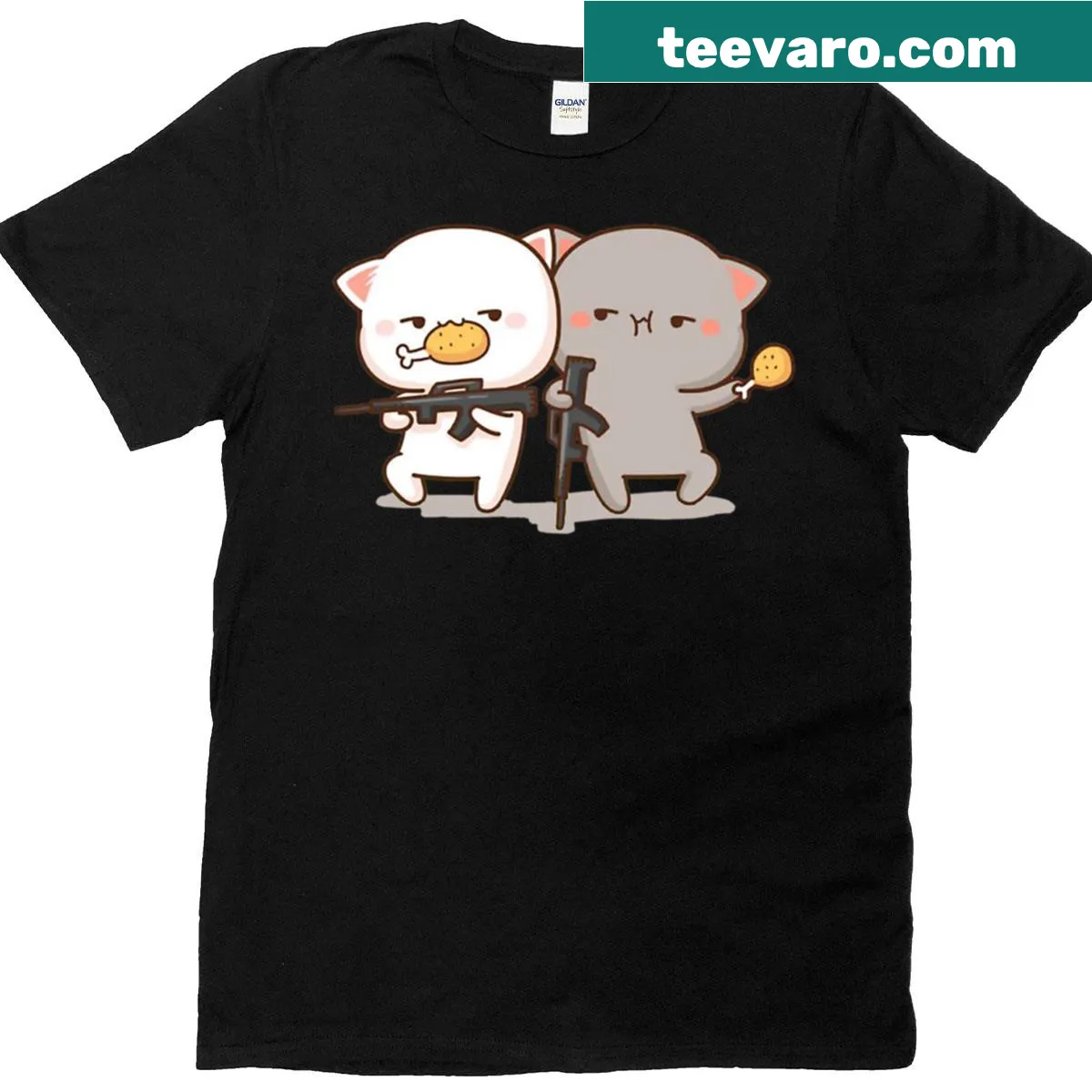 Kawaii cats in battle mode graphic on a fun t-shirt — on a men's t-shirt