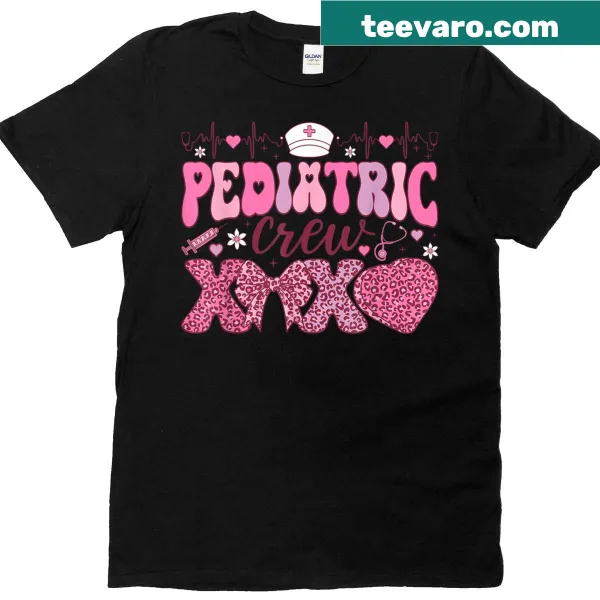 Typography t-shirt for pediatric nurses featuring 'Pediatric Crew Xoxo' text