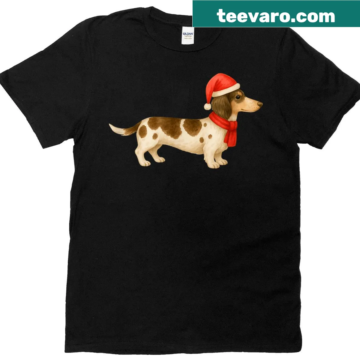 Vintage-style Funny Doxie Dog Mom T-shirt with piebald dachshund graphic — on a men's t-shirt