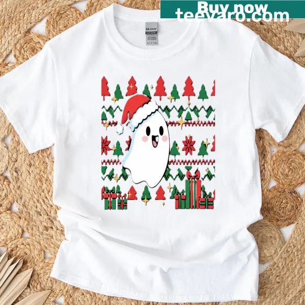 Playful Christmas ghost with gifts design on a festive tee