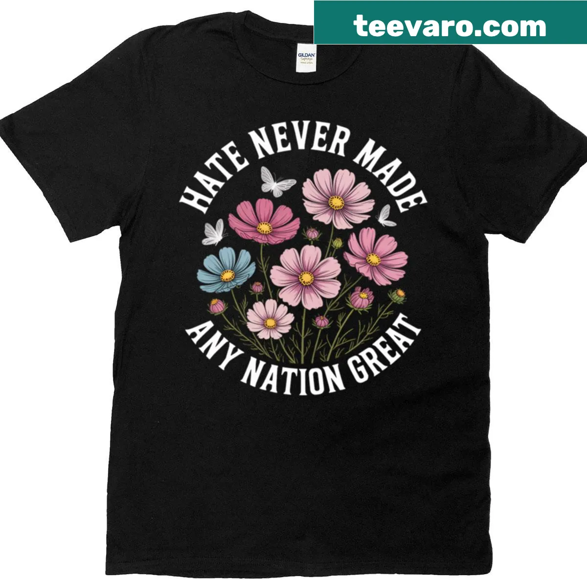 Floral design with the message against hate on a t-shirt — on a men's t-shirt
