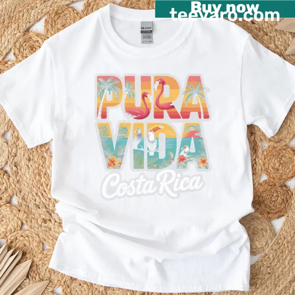 Illustration of Costa Rica with 'Pura Vida' on a travel T-shirt