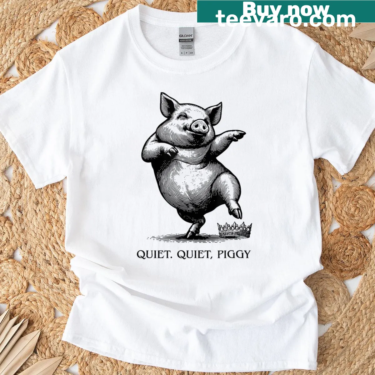 Vintage distressed T-shirt with humorous feminist pig graphic — on a men's t-shirt