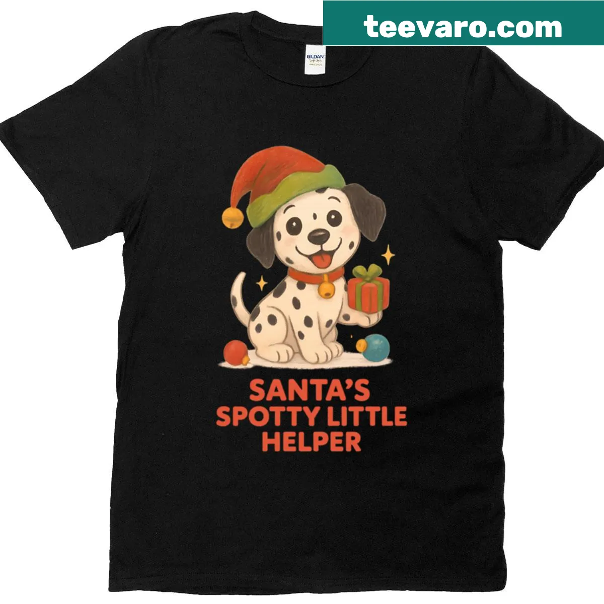 Adorable Dalmatian puppy in Santa attire on t-shirt — on a men's t-shirt